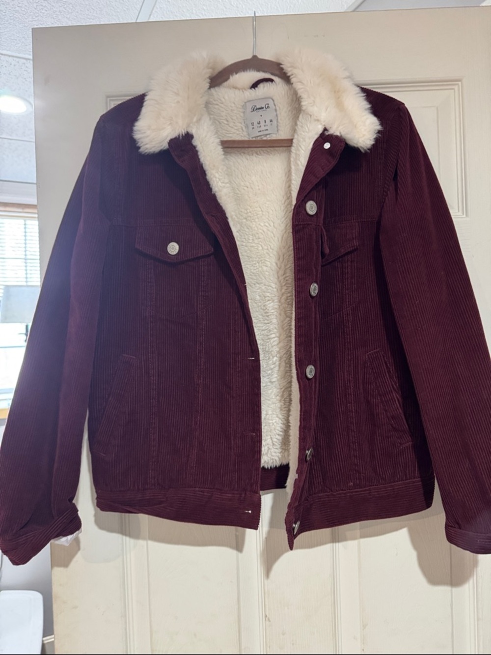 Primark Wine Corduroy Jacket with Cream Sherpa Collar